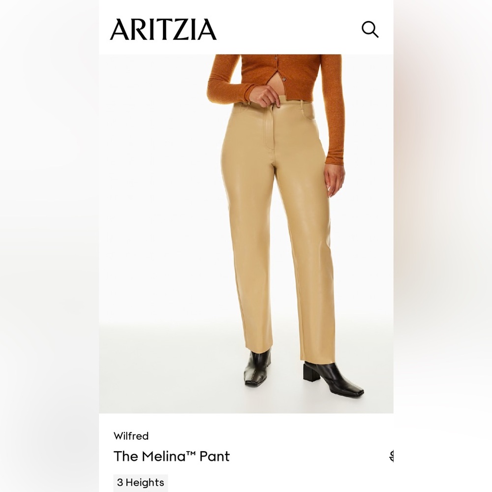 Wilfred tan leather Aritzia Melina style pants